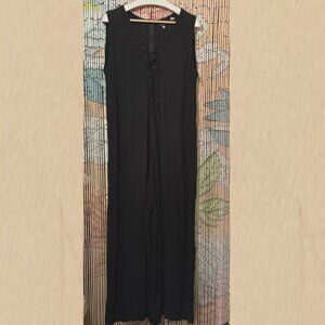 LOTUSTRADERS Wide Leg Sleeveless Romper Jumpsuit, Lacing Detail, Black, One Size